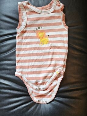18M Orange and White Striped Lion Sleeveless Baby One-Piece